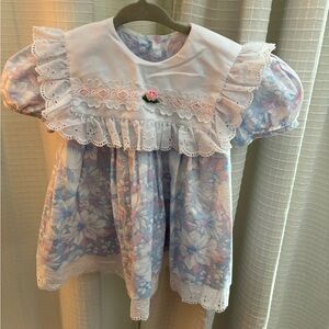 Vintage Floral Kids Dress with Lace Trim